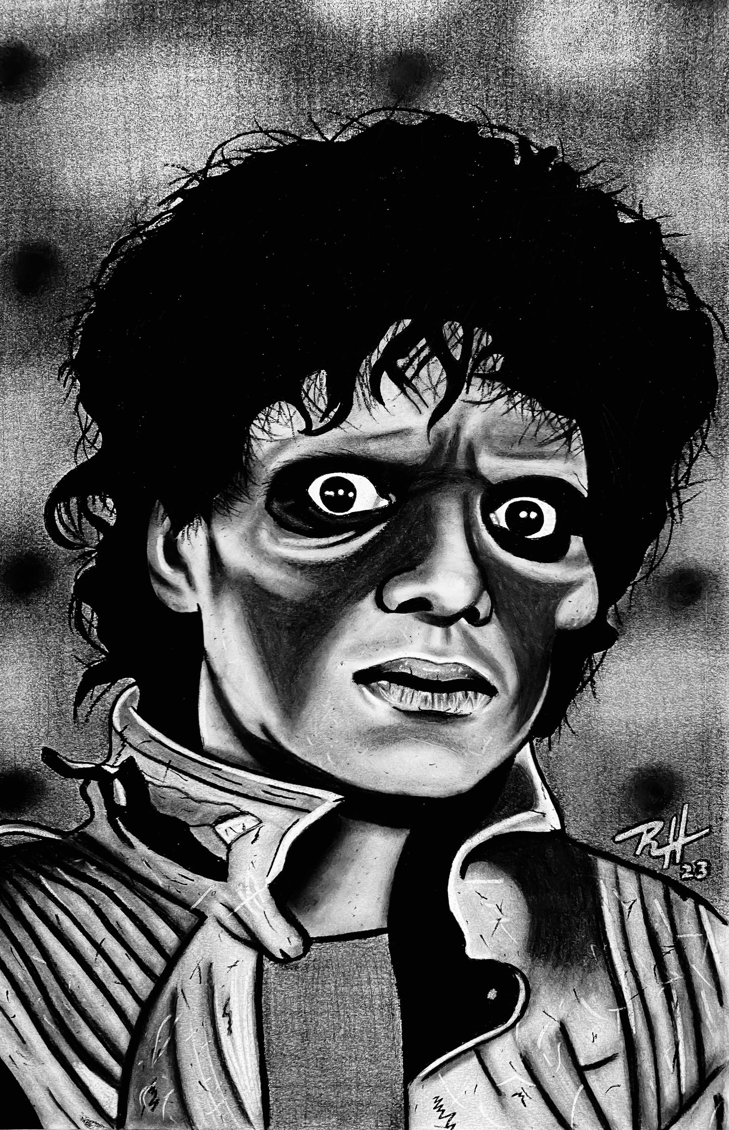 Michael Jackson Thriller Zombie Portrait Art Print (from original drawing)