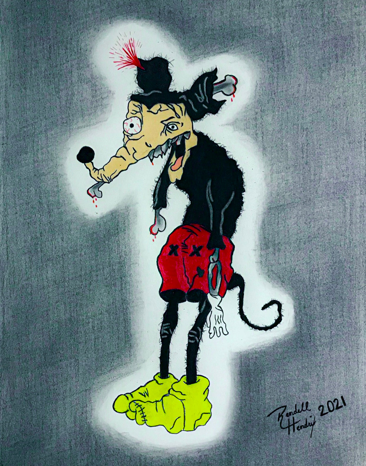 Twisted Zombie Mickey Mouse Art Print (from original drawing)